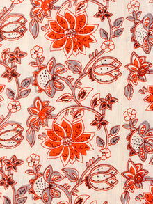 Ivory Orange Grey Hand Block Printed Cotton Fabric Per Meter - F001F1990