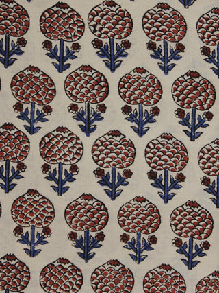 Beige Maroon Indigo Black Hand Block Printed Cotton Fabric Per Meter - F001F893