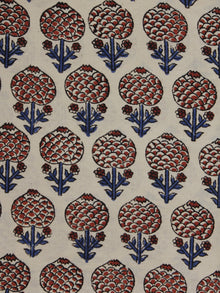 Beige Maroon Indigo Black Hand Block Printed Cotton Fabric Per Meter - F001F893
