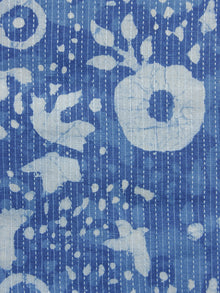 Indigo Ivory Kantha Embroidered Hand Block Printed Cotton Fabric - F004K1118