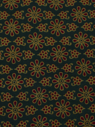 Dark Green Maroon Beige Ajrakh Block Printed Cotton Fabric Per Meter - F0916673