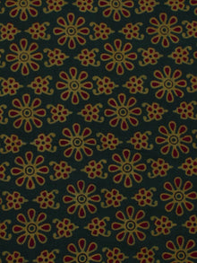 Dark Green Maroon Beige Ajrakh Block Printed Cotton Fabric Per Meter - F0916673