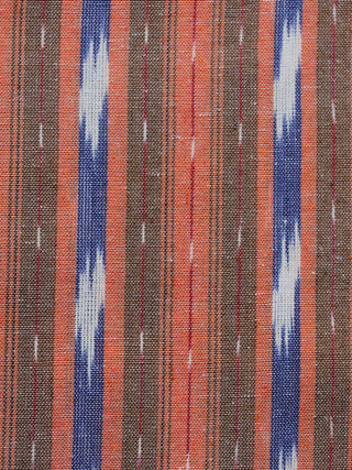 Rust Blue White Pochampally Hand Woven Ikat Fabric Per Meter - F002F1049