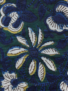 Green Indigo Ivory Hand Block Printed Cotton Fabric Per Meter - F001F1331