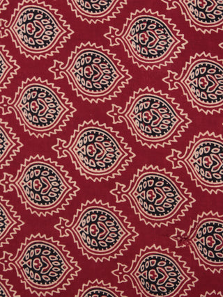 Maroon Black Beige Ajrakh Block Printed Cotton Fabric Per Meter - F003F862