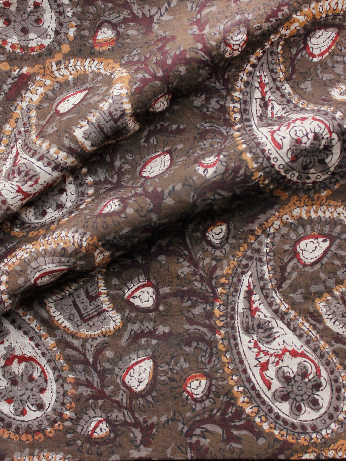 Brown Ivory Red Rust Grey Hand Block Printed Cotton Fabric Per Meter - F001F1732
