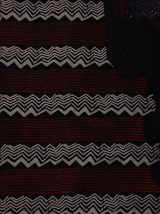 Black White Maroon Ajrakh Printed Cotton Fabric Per Meter - F0916713