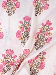 White Pink Green Hand Block Printed Cotton Fabric Per Meter - F001F2265