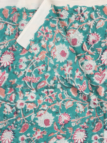Green Pink White Hand Block Printed Cotton Fabric Per Meter - F001F2347