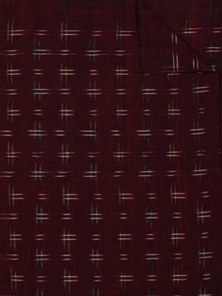 Maroon Green Ivory Pochampally Hand Weaved Double Ikat Fabric Per Meter - F002F794