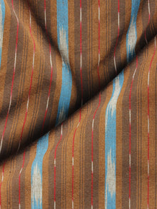 Brown Blue Ivory Pochampally Hand Woven Ikat Fabric Per Meter - F002F921