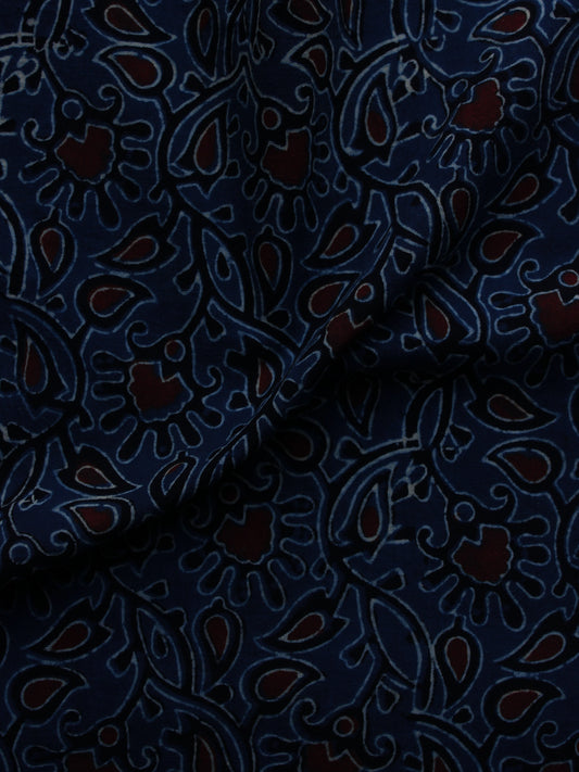 Indigo Maroon Ivory Ajrakh Hand Block Printed Cotton Blouse Fabric - BPA001