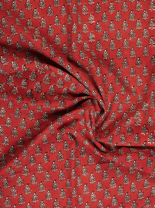 Rustic Red Hand Block Printed Cotton Fabric Per Meter - F001F2438