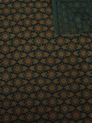 Dark Green Maroon Beige Ajrakh Block Printed Cotton Fabric Per Meter - F0916673