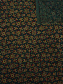 Dark Green Maroon Beige Ajrakh Block Printed Cotton Fabric Per Meter - F0916673