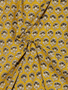 Mustard Ivory Grey Hand Block Printed Cotton Fabric Per Meter - F001F1735