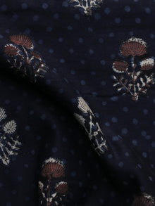 Indigo Brown Ivory Black Hand Block Printed Chanderi Silk Fabric Per Meter - F001F1141