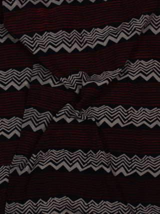 Black White Maroon Ajrakh Printed Cotton Fabric Per Meter - F0916713