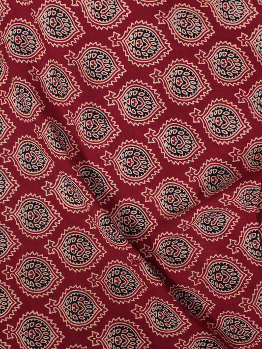 Maroon Black Beige Ajrakh Block Printed Cotton Fabric Per Meter - F003F862