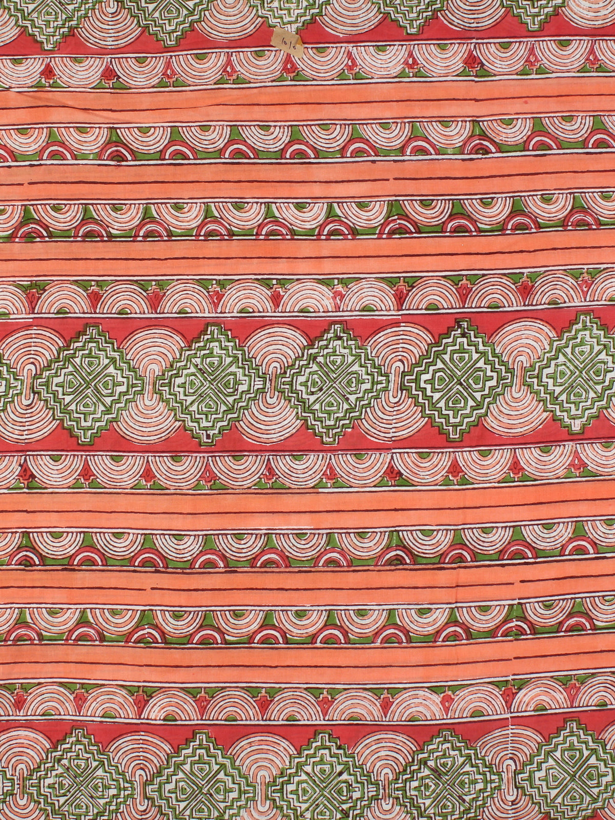 Peach Green Red Hand Block Printed Cotton Fabric Per Meter - F001F2351