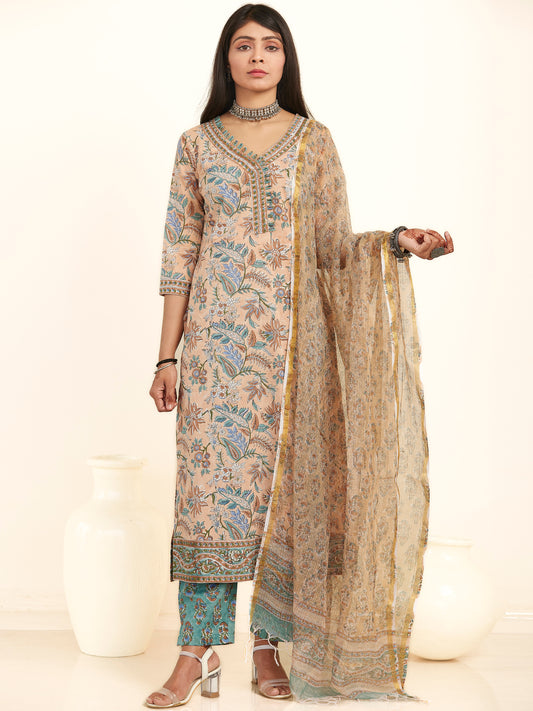 Jashn Muskan Set Of Kurta Pants Kota Doria Dupatta
