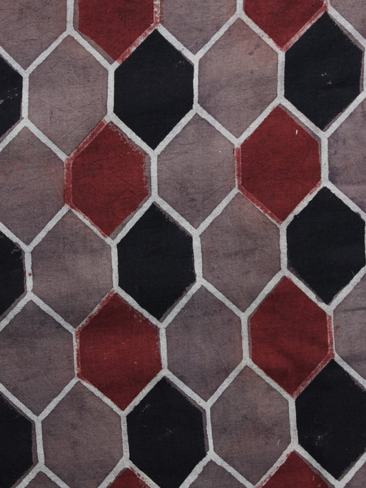Brown Red Black Ajrakh Printed Cotton Fabric Per Meter - F003F1166