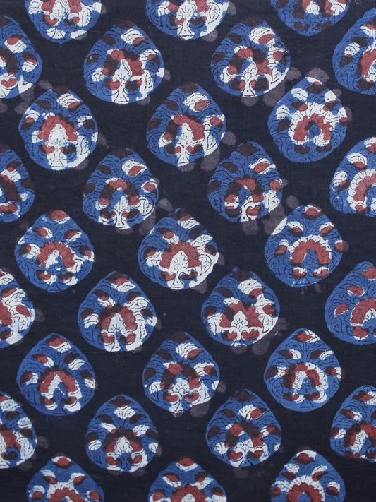 Black Blue Red Brown  Hand Block Printed Cotton Fabric Per Meter - F003F1222
