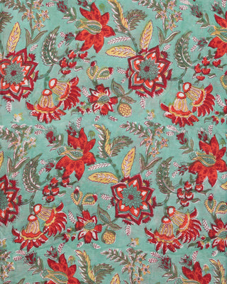 Green Red Orange Yellow White Block Printed Cotton Fabric Per Meter - F001F2400