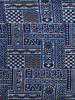 Indigo Ivory Maroon Ajrakh Hand Block Printed Cotton Blouse Fabric - BPA010
