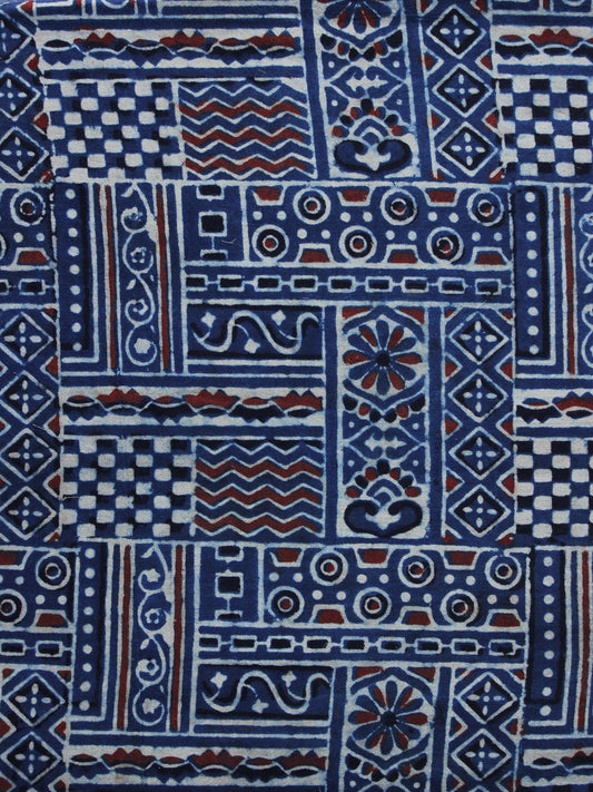 Indigo Ivory Maroon Ajrakh Hand Block Printed Cotton Blouse Fabric - BPA010