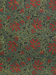 Green Maroon Yellow Ajrakh Hand Block Printed Cotton Blouse Fabric - BPA053