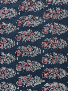 Indigo Maroon Ivory Ajrakh Block Printed Cotton Fabric Per Meter - F003F845
