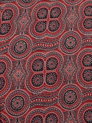 Red Maroon Black Ivory Blue Ajrakh Block Printed Cotton Fabric Per Meter - F0916682