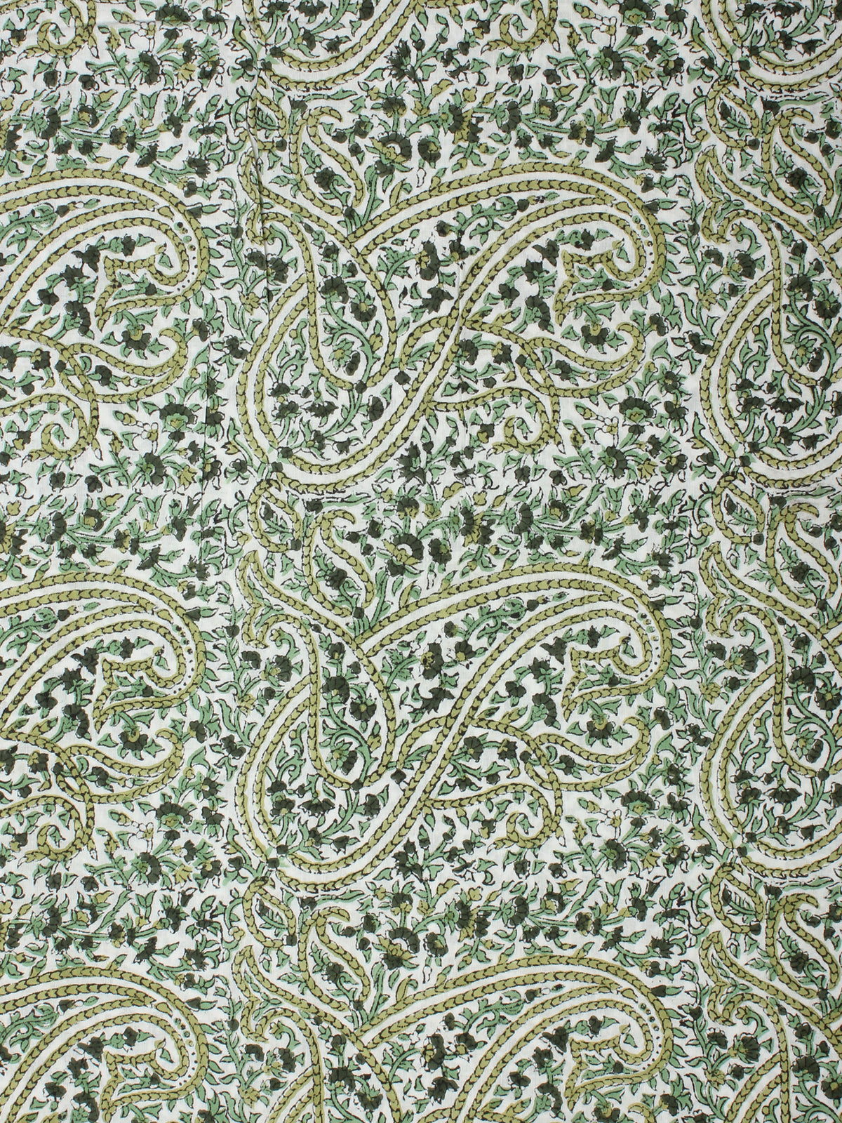 White Green Hand Block Printed Cotton Fabric Per Meter - F001F2274