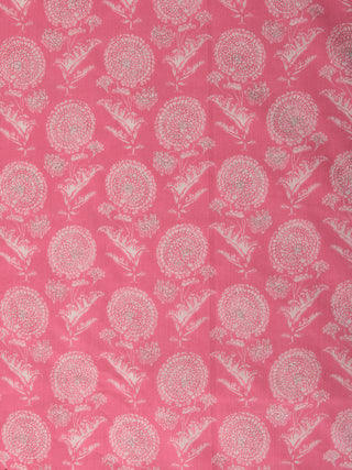 Pink White Silver Block Printed Cotton Fabric Per Meter - F001F2391