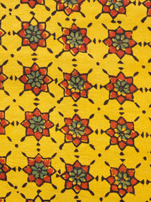 Yellow Green Red Black Ajrakh Hand Block Printed Cotton Fabric Per Meter - F003F1584