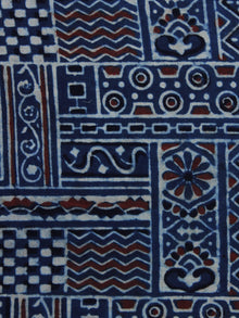 Indigo Ivory Maroon Ajrakh Hand Block Printed Cotton Blouse Fabric - BPA010