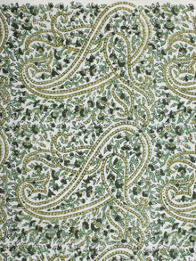 White Green Hand Block Printed Cotton Fabric Per Meter - F001F2274