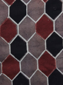 Brown Red Black Ajrakh Printed Cotton Fabric Per Meter - F003F1166