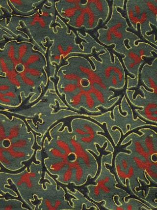 Green Maroon Yellow Ajrakh Hand Block Printed Cotton Blouse Fabric - BPA053