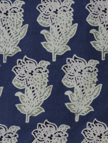 Indigo Mint Green Ivory Ajrakh Block Printed Cotton Fabric Per Meter - F003F642