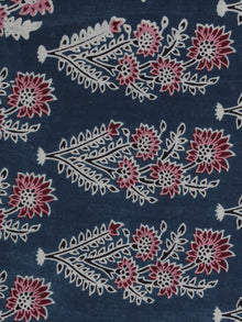 Indigo Maroon Ivory Ajrakh Block Printed Cotton Fabric Per Meter - F003F845