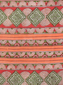 Peach Green Red Hand Block Printed Cotton Fabric Per Meter - F001F2351