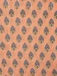 Peach Grey Brown Hand Block Printed Cotton Fabric Per Meter - F001F2290