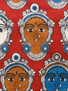 Red Blue Brown Ivory Kalamkari Hand Block Printed Cotton Fabric Per Meter - F001F1488