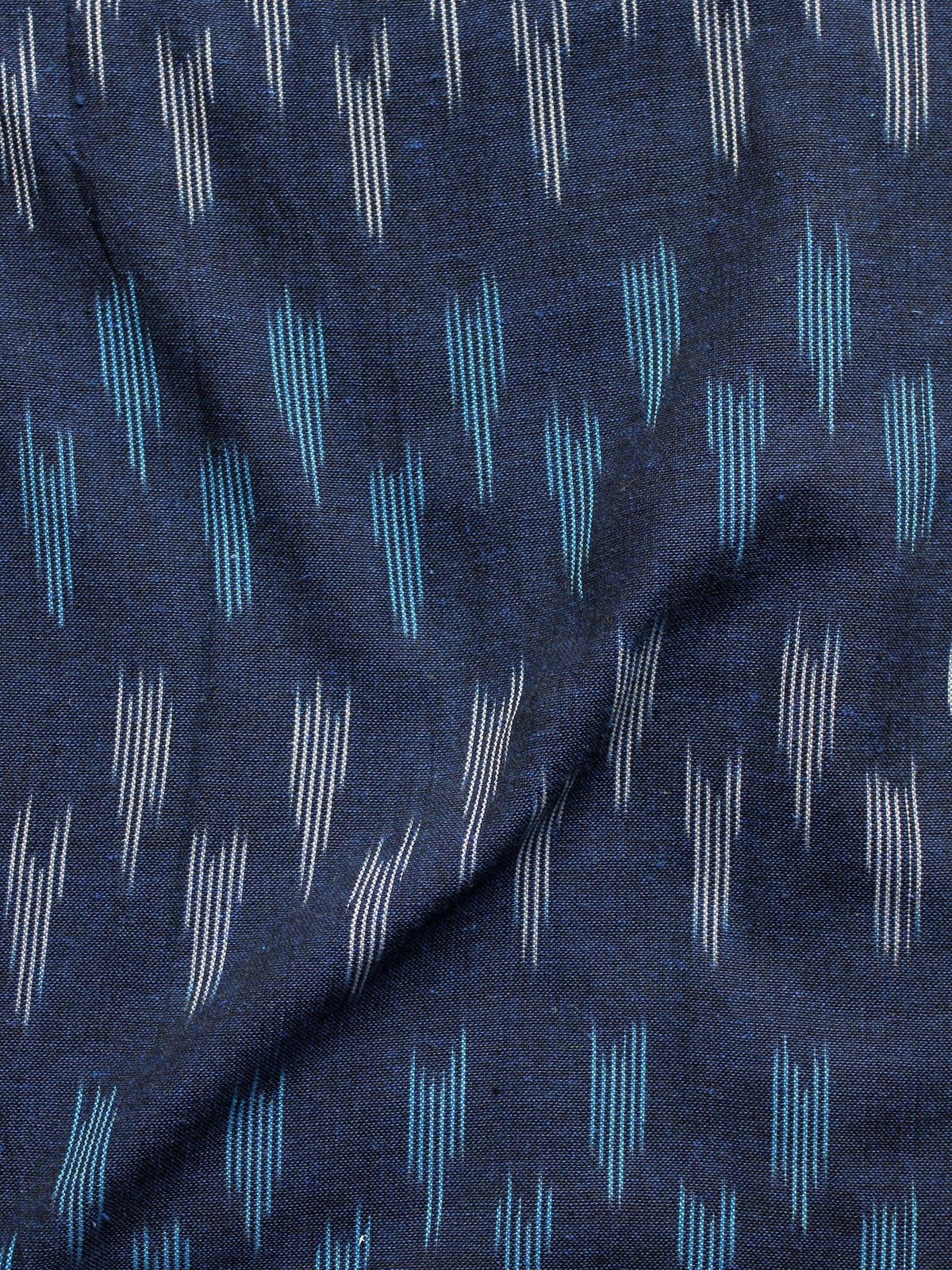 Blue Ivory Pochampally Hand Woven Ikat Fabric Per Meter - F002F944