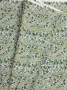 White Green Hand Block Printed Cotton Fabric Per Meter - F001F2274