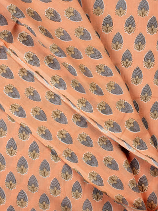 Peach Grey Brown Hand Block Printed Cotton Fabric Per Meter - F001F2290