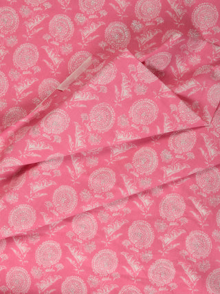 Pink White Silver Block Printed Cotton Fabric Per Meter - F001F2391
