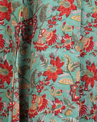 Green Red Orange Yellow White Block Printed Cotton Fabric Per Meter - F001F2400